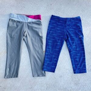 NIKE CAPRI SET / 2 WOMENS SIZE SMALL BLUE WHITE AND GRAY PINK DRAWSTRING POCKETS